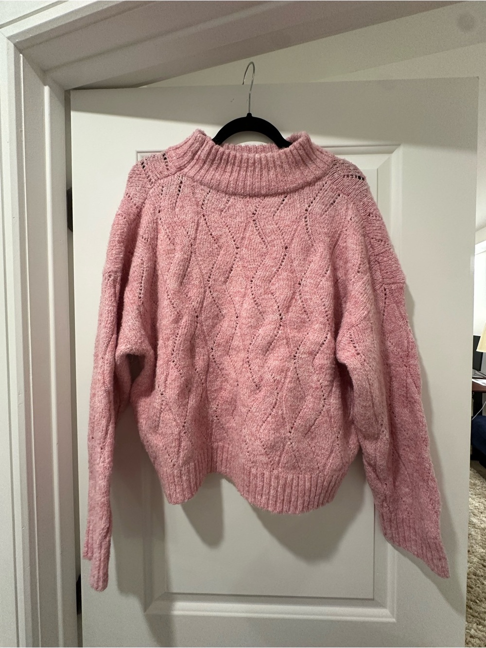 Cider Cozy Pink Cable-Knit Sweater, Size L